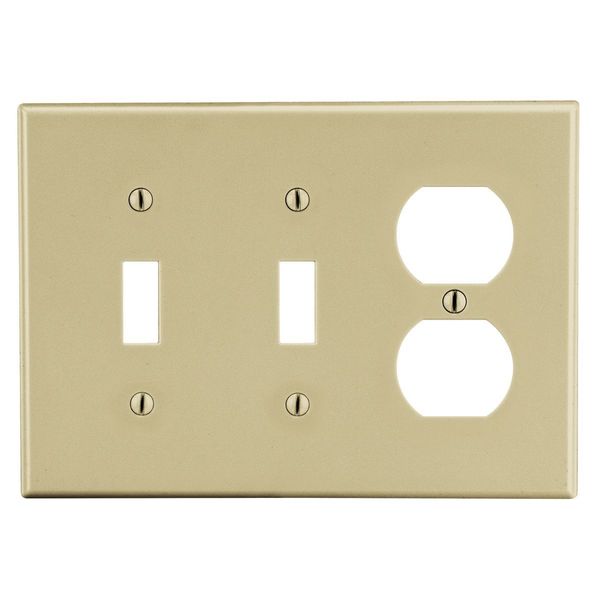 Hubbell Wiring Device-Kellems Wallplate, Mid-Size 3-Gang, 2) Toggle 1) Duplex, Ivory PJ28I